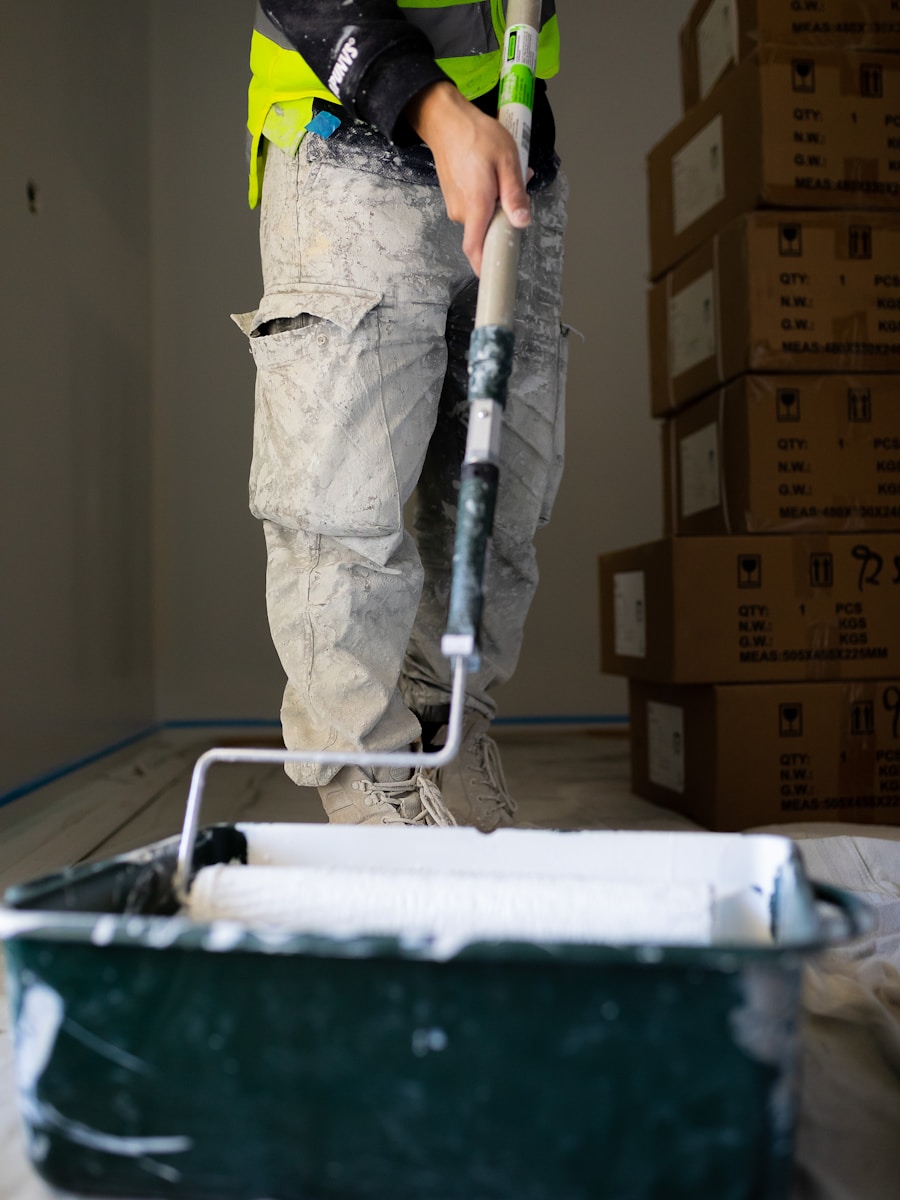 Painter at work with a roller